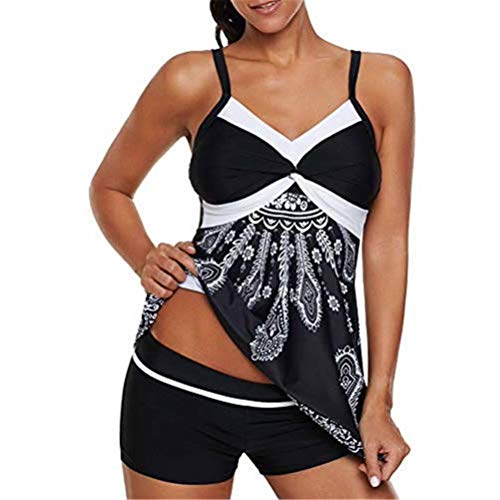 Conjunto Bikini Mujer Dos Piezas Estampado Falda Verano para Playa Ropa de Baño Punto Floral Sin Manga Tirante Talla Grande Tankini Falda Y Pantalones Cortos Conjuntos Dividido bañadores Bikinis