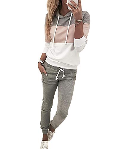 Conjunto Chandal Mujer Capucha Rayas Chándal Mujer Completo Conjuntos Deportivos Deporte Dos Piezas Mujer Chandals Entero Señora Set Chándals Mujeres 2 Piezas Chandales Sudadera Pantalones Rosa M