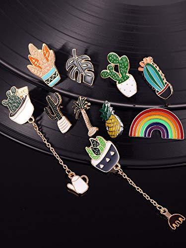 Conjunto de 10 Broches Encantador de Dibujo Animados Incluyendo Broche de Piña Broche de Arco Iris Broche de Hojas de Simulación de Palmeras Tropicales Broche de Cactus para Disfraz Bolso Mochila Chaq