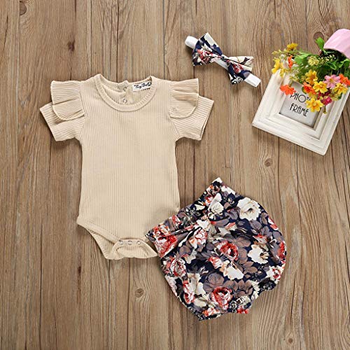 Conjunto de 2 Piezas Ropa Bebe Niña Verano Fossen Recién Nacido 0 a 24 Meses Monos con Volantes y Florales Pantalones Cortos