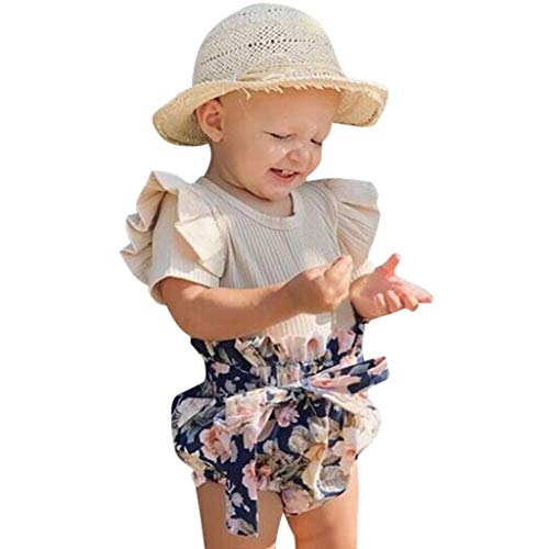 Conjunto de 2 Piezas Ropa Bebe Niña Verano Fossen Recién Nacido 0 a 24 Meses Monos con Volantes y Florales Pantalones Cortos