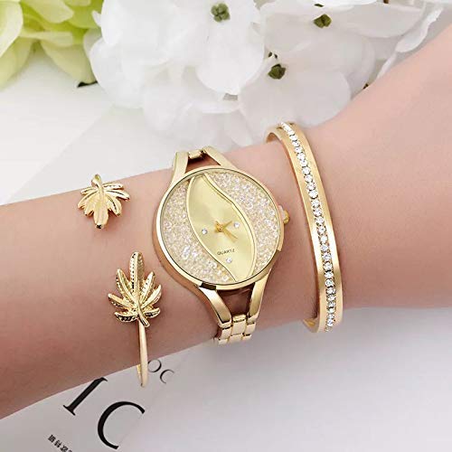 Conjunto de 3 piezas de relojes de mujer con flujo de arena pulsera de diamantes Joyería de las señoras Joyería de las niñas Día de la madre Reloj de pulsera de regalo Aspecto exquisito, elegante y ge