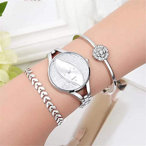 Conjunto de 3 piezas de relojes de mujer con flujo de arena pulsera de diamantes Joyería de las señoras Joyería de las niñas Día de la madre Reloj de pulsera de regalo Aspecto exquisito, elegante y ge