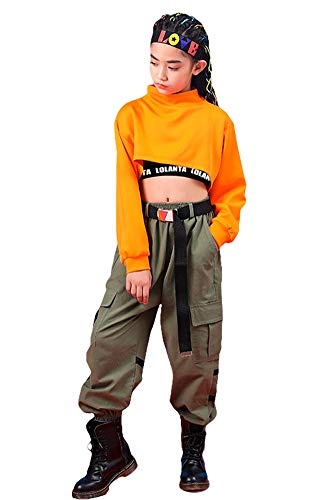 Conjunto de 3 Piezas Ropa de Hip Hop para niñas Elegante Traje de Baile Callejero, Chaleco, Camiseta, Pantalones Cargo