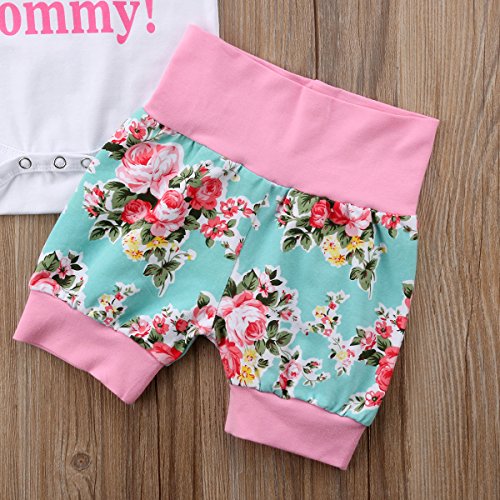 Conjunto de 4 piezas para bebé recién nacido con texto en inglés "Happy 1st Mother's Day", conjunto de pantalones cortos florales+gorros para la diadema