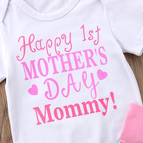 Conjunto de 4 piezas para bebé recién nacido con texto en inglés "Happy 1st Mother's Day", conjunto de pantalones cortos florales+gorros para la diadema