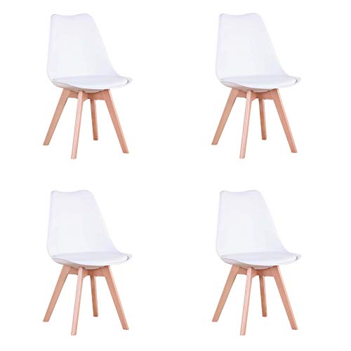 Conjunto de 4 sillas, Silla de Comedor, Silla de tulipán de Estilo nórdico, Adecuada para Sala de Estar, Comedor (Blanco)