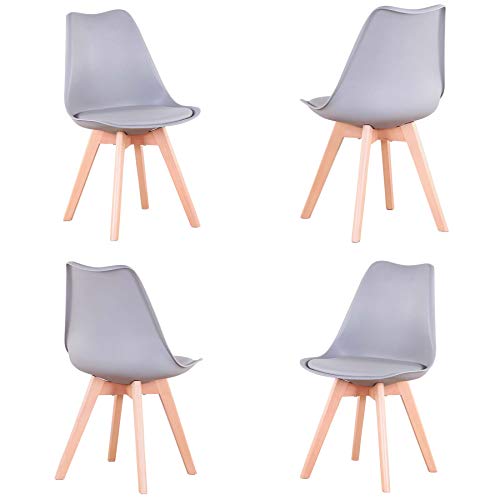 Conjunto de 4 sillas, Silla de Comedor, Silla de tulipán de Estilo nórdico, Adecuada para Sala de Estar, Comedor (Gris)