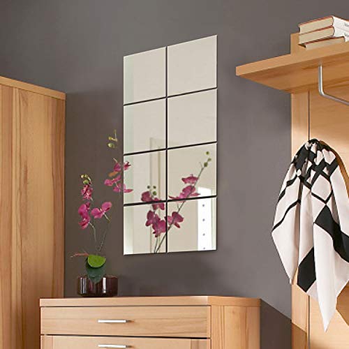 Conjunto de azulejos de espejo de pared decorativos Wohaga® de 8 piezas, cada uno mide 20,5 x 20,5 cm Conjunto de azulejos de espejo de pared decorativos Wohaga® de 8 piezas, cada uno mide 20,5 x 20,5 cm