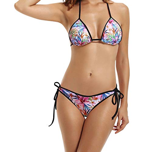 Conjunto de Bikini Sexy para Mujer de Rayas Grandes de Rusia Traje de baño de Playa Traje de baño de Cuello Halter Ajustable 2 Piezas