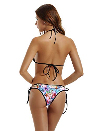 Conjunto de Bikini Sexy para Mujer de Rayas Grandes de Rusia Traje de baño de Playa Traje de baño de Cuello Halter Ajustable 2 Piezas