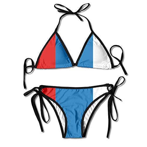 Conjunto de Bikini Sexy para Mujer de Rayas Grandes de Rusia Traje de baño de Playa Traje de baño de Cuello Halter Ajustable 2 Piezas