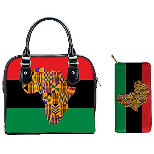 Conjunto de bolsos para mujer africana impresión de arte bolsos bolsos de cuero de la PU mujer bolso de hombro y cartera