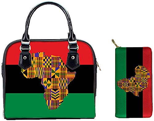 Conjunto de bolsos para mujer africana impresión de arte bolsos bolsos de cuero de la PU mujer bolso de hombro y cartera