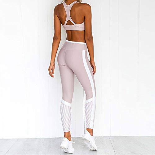 Conjunto de Chándal Mujer Traje de 2 Piezas, Mujeres impresión de la raya yoga Trajes de 2 pedazos entrenamiento Yoga polainas Deportes sujetador de gimnasia ropa deportiva Crop Tops Pantalones aptitu