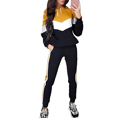 Conjunto de Dos Piezas para Mujer Raya Colorblock Trajes de Chándal Sudadera con Capucha de Manga Larga Sudadera y Pantalones Largos Joggers Suit Lounge Sweatsuit