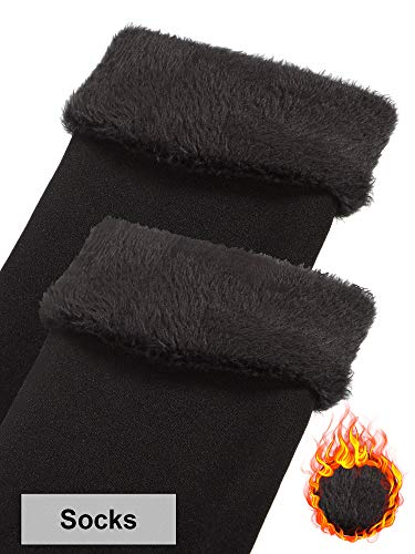 Conjunto de Excursión Esquí de Invierno de Mujeres 5 Piezas, Gorro Bufanda Guantes de Punto Orejeros Medias (Negro)