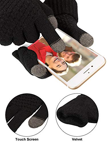 Conjunto de Excursión Esquí de Invierno de Mujeres 5 Piezas, Gorro Bufanda Guantes de Punto Orejeros Medias (Negro)