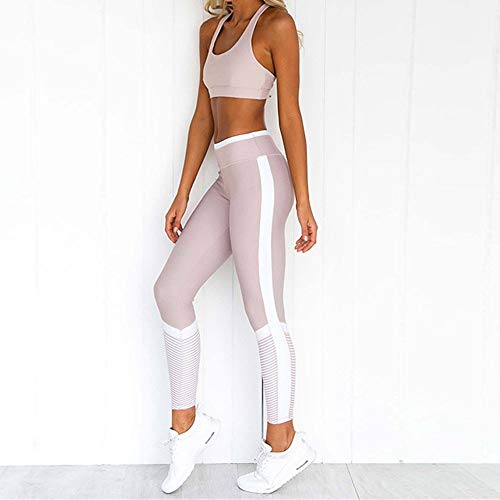 Conjunto de Ropa Fitness Deportiva para Mujer, Mujeres impresión de la raya yoga Trajes de 2 pedazos entrenamiento Yoga polainas Deportes sujetador de gimnasia ropa deportiva Crop Tops Pantalones apti