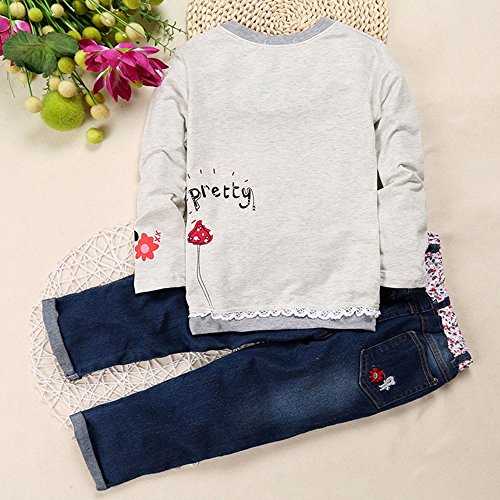 Conjunto de Ropa Niña Otoño Invierno, Fossen 1-5 años Bebe Camisetas Estampados de Dibujos Animados y Vaqueros (18 Meses, Gris)