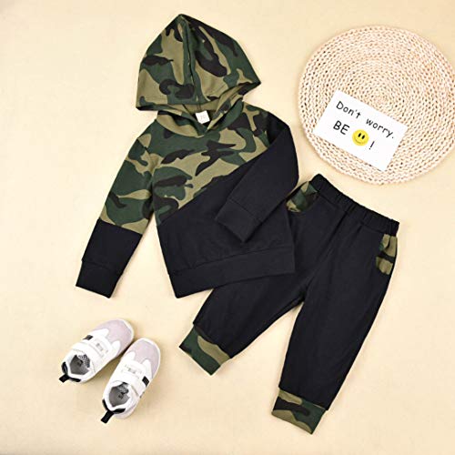Conjunto de ropa para bebé y niño con estampado de dibujos animados de manga larga y capucha + pantalones de camuflaje 2 unidades para primavera y otoño camuflaje 0-6 Meses