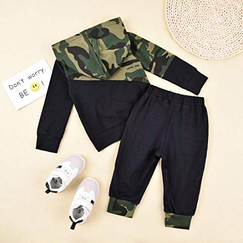 Conjunto de ropa para bebé y niño con estampado de dibujos animados de manga larga y capucha + pantalones de camuflaje 2 unidades para primavera y otoño camuflaje 0-6 Meses