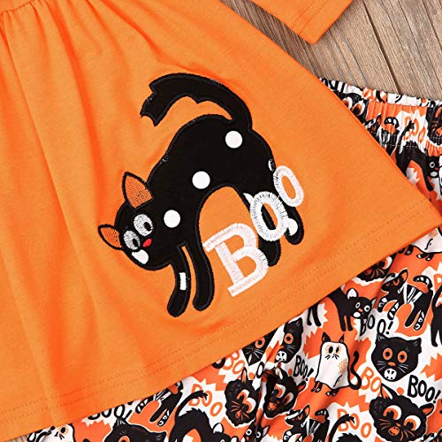 Conjunto de ropa para niños pequeños y niñas de Halloween con fantasma de manga larga blusa de vestir pantalones de polainas - naranja - 6-7 años