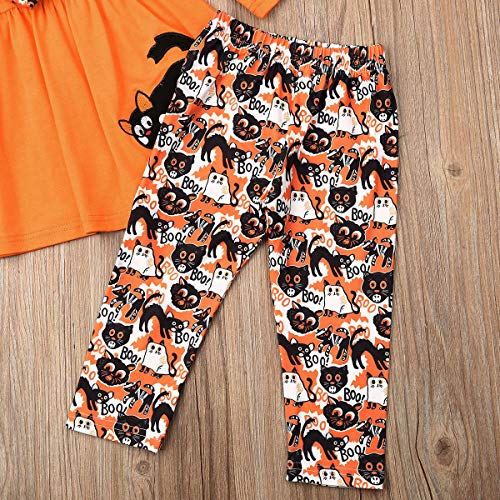 Conjunto de ropa para niños pequeños y niñas de Halloween con fantasma de manga larga blusa de vestir pantalones de polainas - naranja - 6-7 años