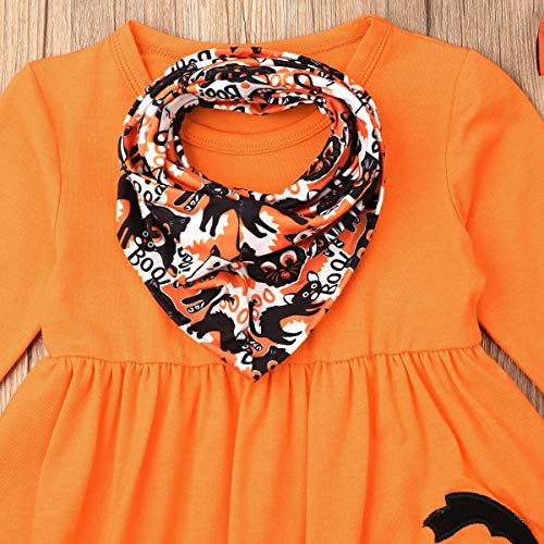 Conjunto de ropa para niños pequeños y niñas de Halloween con fantasma de manga larga blusa de vestir pantalones de polainas - naranja - 6-7 años