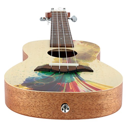 Conjunto de ukelele de concierto de pícea y madera de caoba, 58 cm, con funda, afinador, púas, cuerdas de nailon Aquila y correas, de estilo pictórico