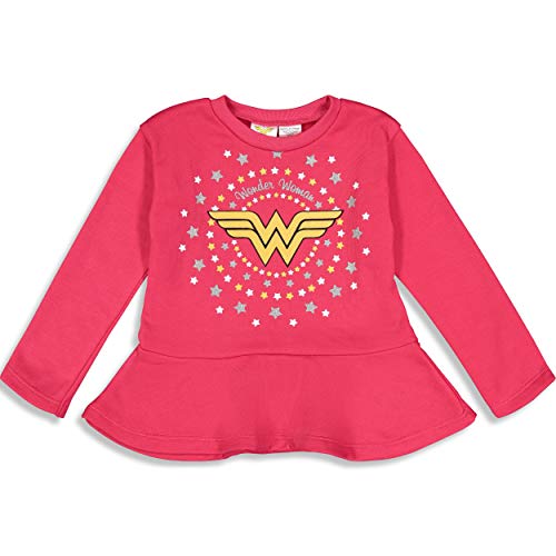 Conjunto de Wonder Woman con Mallas, Túnica de Manga Larga y Volantes, Rosa Fucsia para Bebé Niña, 12 Meses