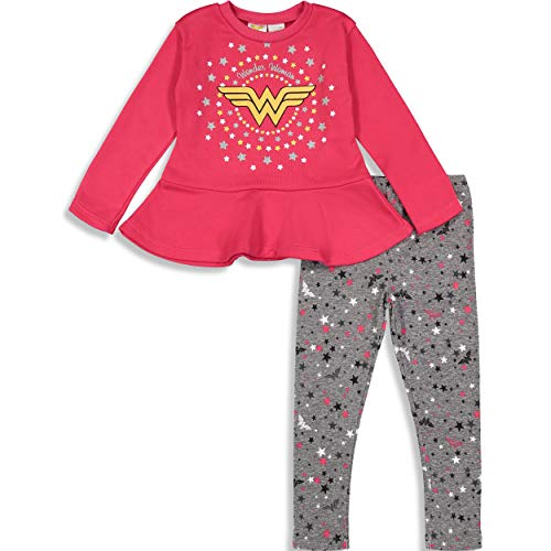 Conjunto de Wonder Woman con Mallas, Túnica de Manga Larga y Volantes, Rosa Fucsia para Bebé Niña, 12 Meses