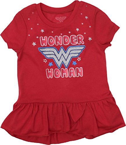 Conjunto de Wonder Woman con Mallas y Camiseta Túnica Asimétrica para Bebé Niña, Rojo/Azul 24 Meses