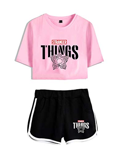 Conjunto Mujer Top y Pantalones Cortos Stranger Things, Conjunto Deportivo Camiseta y Pantalón Stranger Things Chica, Chándal para Niñas y Mujers (31,XS)