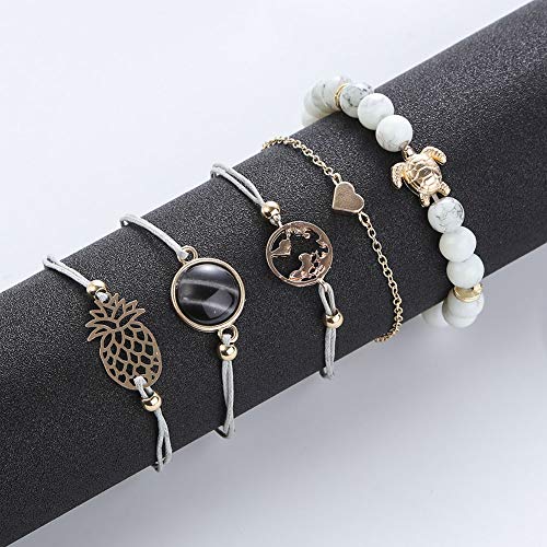 Conjunto Pulseras Mujer, Dsaren Apilable Pulsera Ajustable Circón Brazalete Conjunto Mujeres Accesorios de la joyería, Mejores Regalos para Ella (Piña y tortuga) Conjunto Pulseras Mujer, Dsaren Apilable Pulsera Ajustable Circón Brazalete Conjunto Mujeres Accesorios de la joyería, Mejores Regalos para Ella (Piña y tortuga)