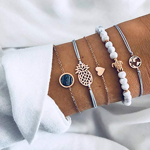 Conjunto Pulseras Mujer, Dsaren Apilable Pulsera Ajustable Circón Brazalete Conjunto Mujeres Accesorios de la joyería, Mejores Regalos para Ella (Piña y tortuga) Conjunto Pulseras Mujer, Dsaren Apilable Pulsera Ajustable Circón Brazalete Conjunto Mujeres Accesorios de la joyería, Mejores Regalos para Ella (Piña y tortuga)