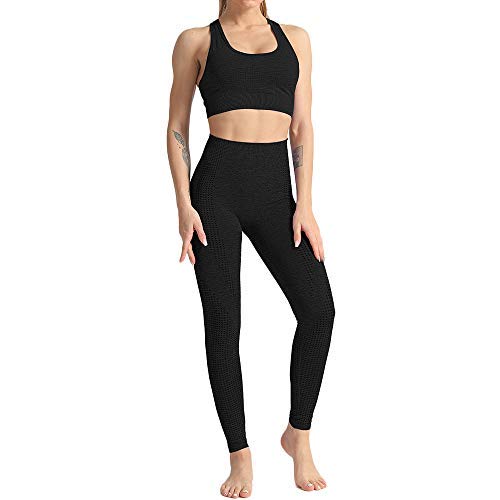 Conjunto Yoga 3 Piezas Ropa Fitness , Pantalones De Yoga Súper Elásticos Sin Costuras+Bralette Para Mujer+Camiseta Deportiva De Manga Larga Sin Costuras Mujer Morado ( L