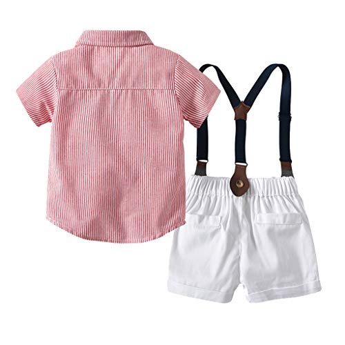 Conjuntos Bebe Niño, Lanskirt 3 Piezas Ropa de Camisa de Manga Corta con Pajarita a Lunares y Camisa de Color Liso+ Pantalones Cortos+ Traje de Caballero Bebe 3 a 24 Meses