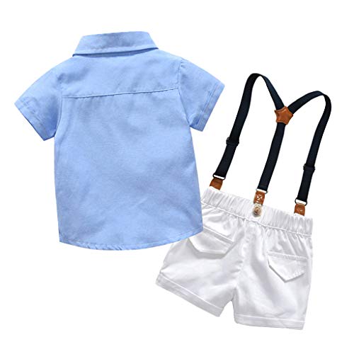 Conjuntos Bebe Niño, Lanskirt 3 Piezas Ropa de Camisa de Manga Corta con Pajarita a Lunares y Camisa de Color Liso+ Pantalones Cortos+ Traje de Caballero Bebe 3 a 24 Meses