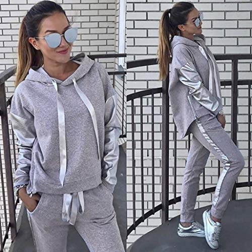 Conjuntos Deportivos Chandales Mujer Empalme Sudadera con Capucha + Casuales Pantalones Yoga Hoodie Ropa de Correr Fitness Deporte Fannyfuny