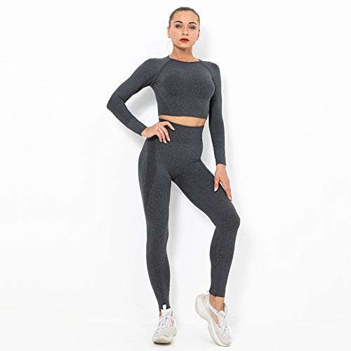 Conjuntos Deportivos Mujer Fitness Seamless Gym Medias e Top de Manga Larga Deportivo Alta Cintura Yoga Elásticos Fitness Seamless para Yoga Fitness Gimnacio en CasaA-M WOERD