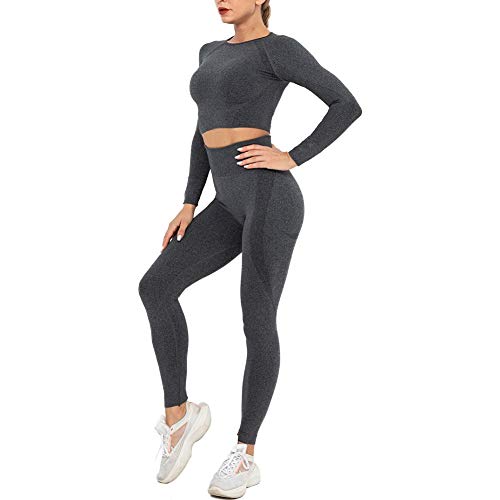 Conjuntos Deportivos Mujer Fitness Seamless Gym Medias e Top de Manga Larga Deportivo Alta Cintura Yoga Elásticos Fitness Seamless para Yoga Fitness Gimnacio en CasaA-M WOERD