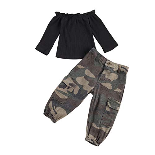 Conjuntos para Niña Ropa Niña de Otoño Primavera 2 Piezas Camiseta Manga Larga Cuello Barco + Pantalones Largos Camuflaje para Niñas de 1 a 6 años (Camuflaje, 2-3 Años)