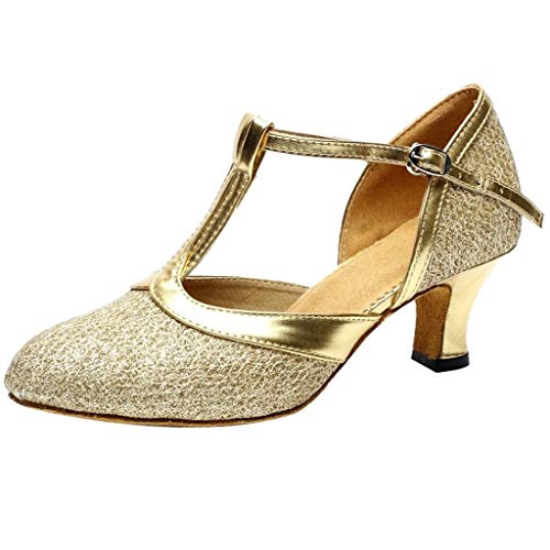 Conquro Mujer Zapatos de Baile Mujer Latín Resplandecer Zapatos de Baile La Salsa Tango T-Correa Cerrado Salón de Baile Boda Noche Zapatos estándar de Zapatos de Baile Latino Ballroom Modelo