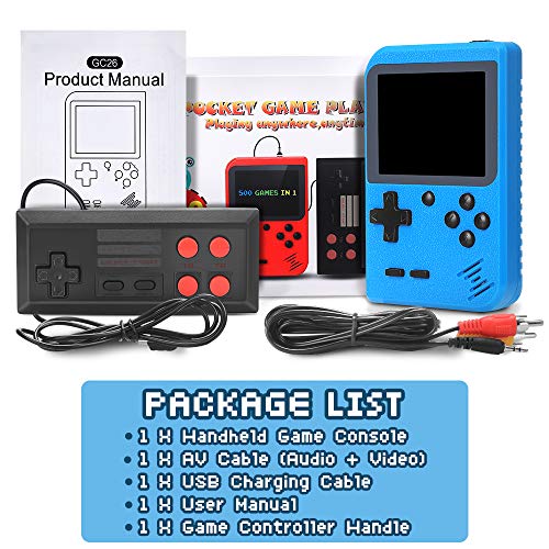 Consola de Juegos Portátil, 500 Juegos Retro Game Consola Juegos Clásica Jugador con 1 Carga USB y Controlador de juego, Soporte Dos Jugadores y conectar TV, Regalo de Cumpleaños para los Niños Padres