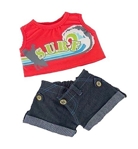 Construya su Bears Armario de 15 Pulgadas Teddy Bears Ropa Surfer Denim Shorts Outfit Fit Construye Oso Peluches (Rojo)