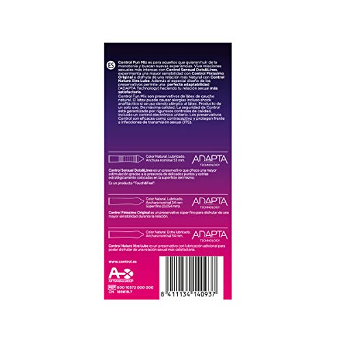 Control Preservativos Sensual Fun Mix - Caja de condones variados, lubricados, perfecta adaptabilidad, sexo seguro, 6 unidades
