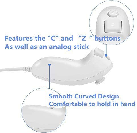 Controlador Tina @ Wii Nunchuck, 2 paquetes de repuesto para controlador Nunchuk para consola Wii y Wii U (blanco / blanco)