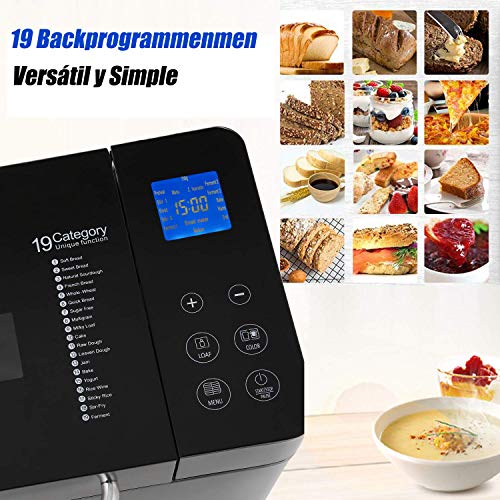 COOCHEER Panificadora Completamente Automática,Panificadora de Corteza crujiente con 19 Programas,710W,Programable para Hacer Pan,para Panes Artesanales, sin Gluten, Masas,Bizcochos y Mermeladas