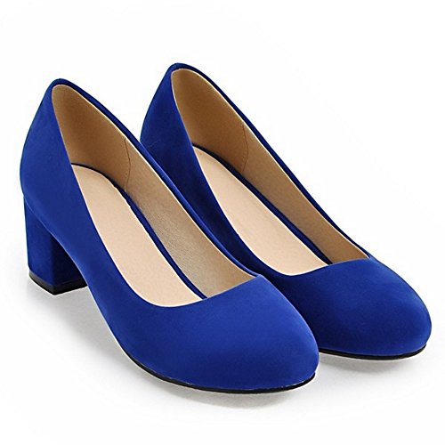 COOLCEPT Mujer Moda sin Cordones Boca Baja Zapatos Tacon Ancho Alto Bombas Zapatos Fiesta Zapatos(39EU,Blue)